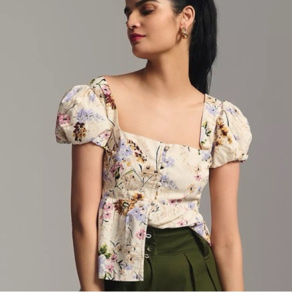 Anthropologie Floral Corset Smocked Back Top